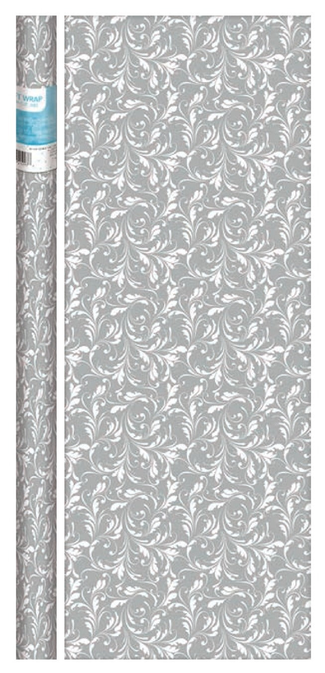 White on Grey Damask Print Gift Wrap - The Country Christmas Loft