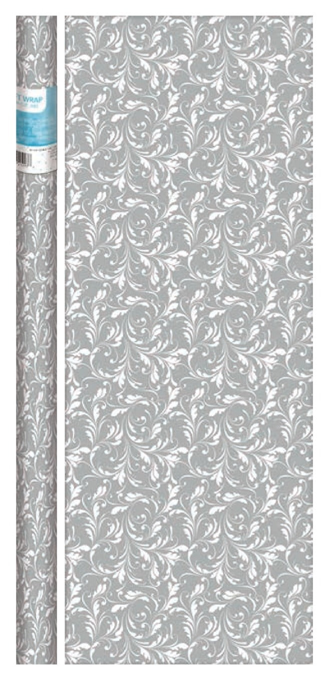 White on Grey Damask Print Gift Wrap - The Country Christmas Loft