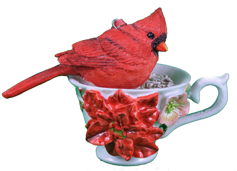 Red Tea Cup Cardinal Ornament - Right Handed - The Country Christmas Loft