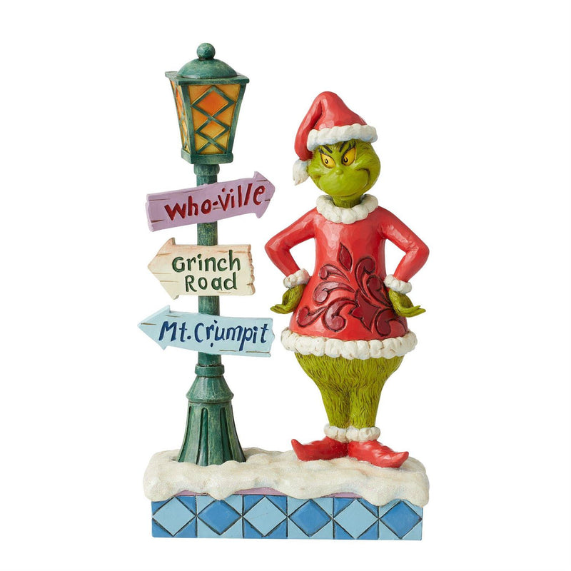 Grinch by Lit Lamppost Sign