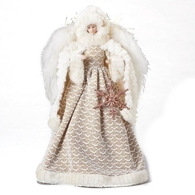 16" White Gold Scalloped Angel Tree Topper - The Country Christmas Loft