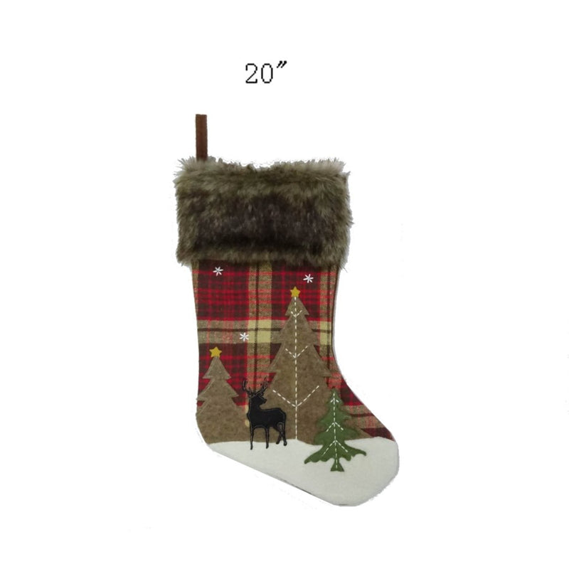 20 inch Red Plaid Stocking with Faux Fur Trim - The Country Christmas Loft