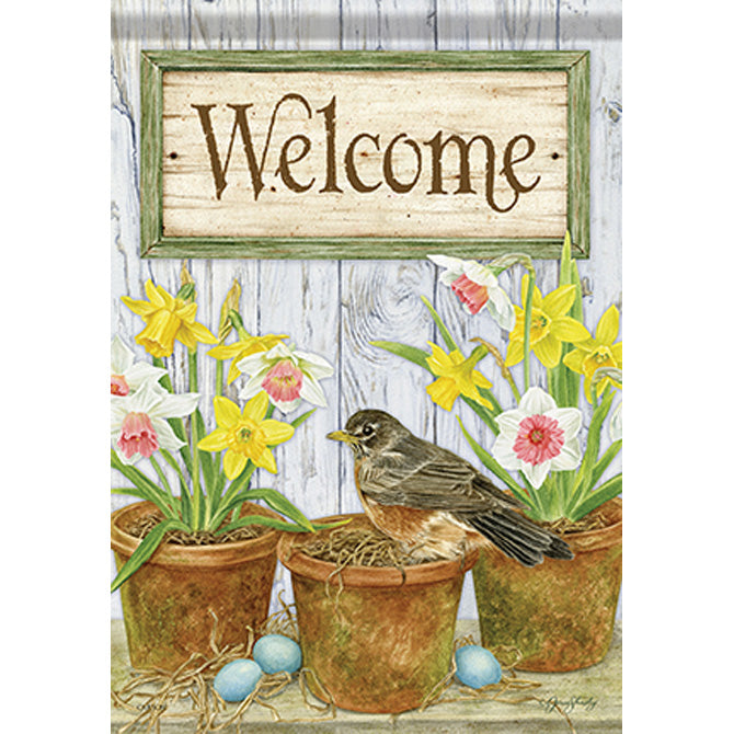 Welcome Robin Durasoft Large Flag - 28" x 40" - The Country Christmas Loft