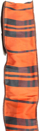 Orange and Black  Taffeta Plaid Wired Ribbon - The Country Christmas Loft