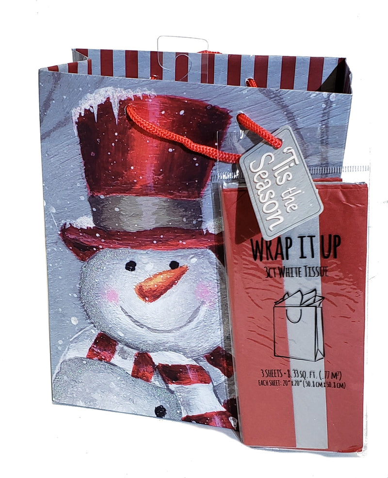 Traditional Gift Bag With Matching Tissue - Medium - Snowman - The Country Christmas Loft
