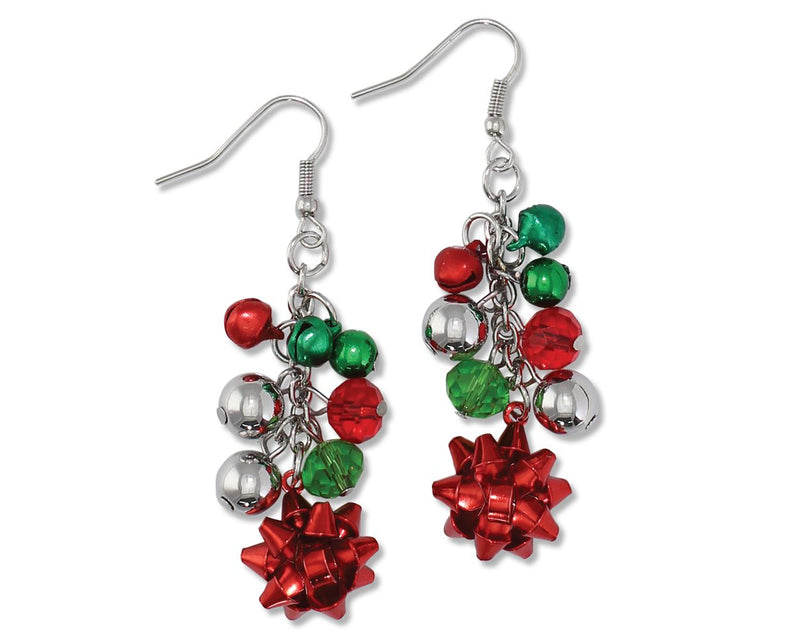 Red Bows with Beads - Earrings - The Country Christmas Loft