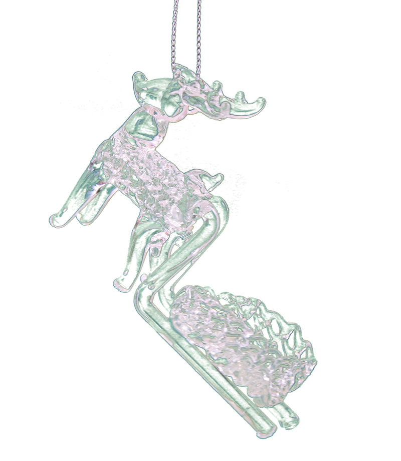 Spunglass Ornament - Clear Reindeer With Sleigh - The Country Christmas Loft