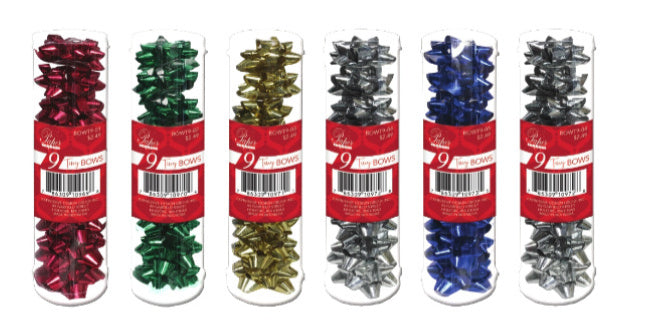 9 Tiny Metallic Bows In A Tube - - The Country Christmas Loft