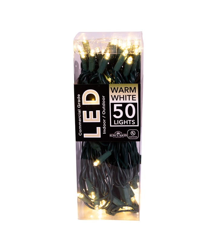 50-Light 5mm Warm White LED Green Wire Light Set - The Country Christmas Loft