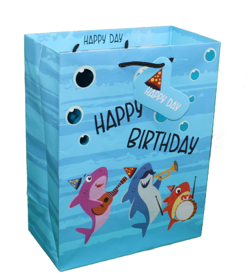 Happy  Birthday Shark Band Gift Bag - The Country Christmas Loft