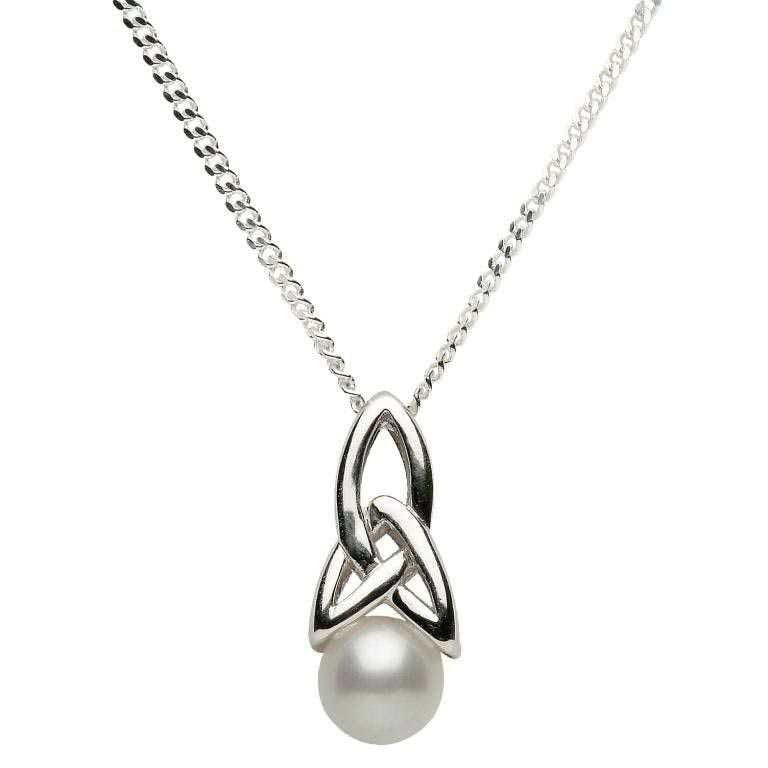 Celtic Trinity Silver Pearl Necklace