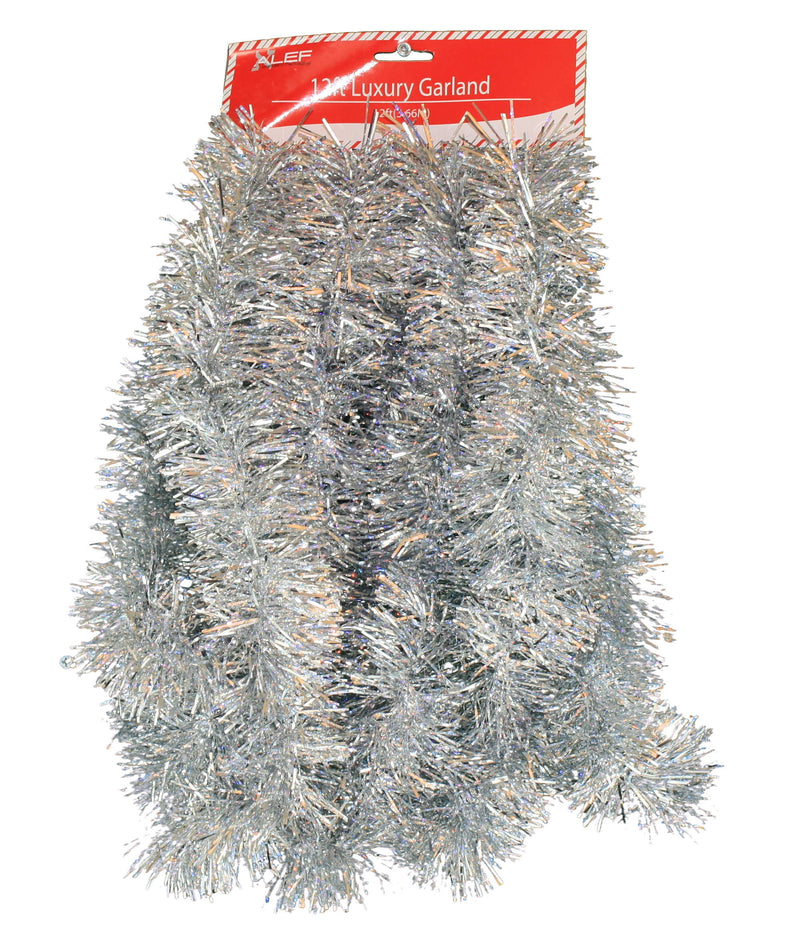 12 foot 5 Ply Holographic Tinsel Garland - Silver - The Country Christmas Loft