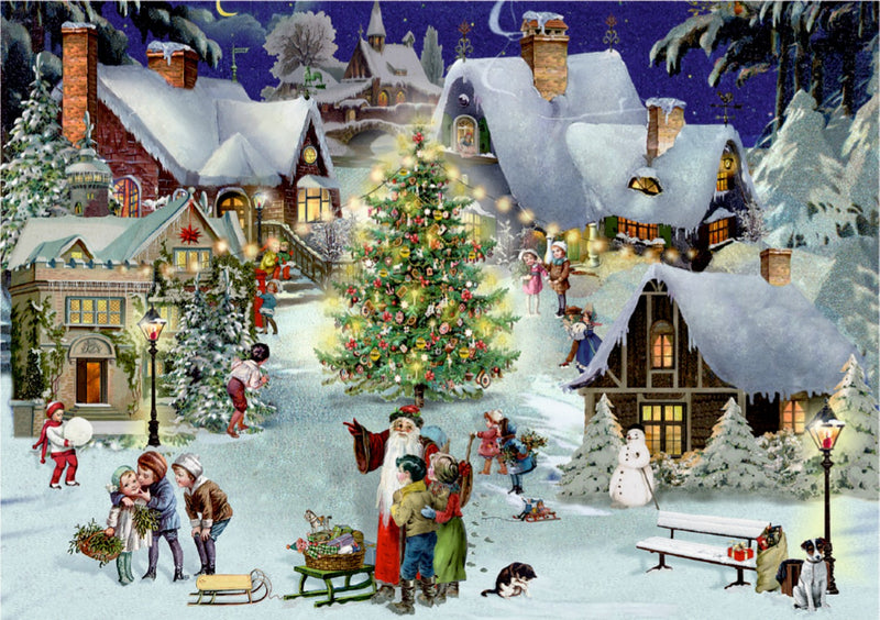 Miniature Nostalgic Advent Calendar Card - Christmas Village