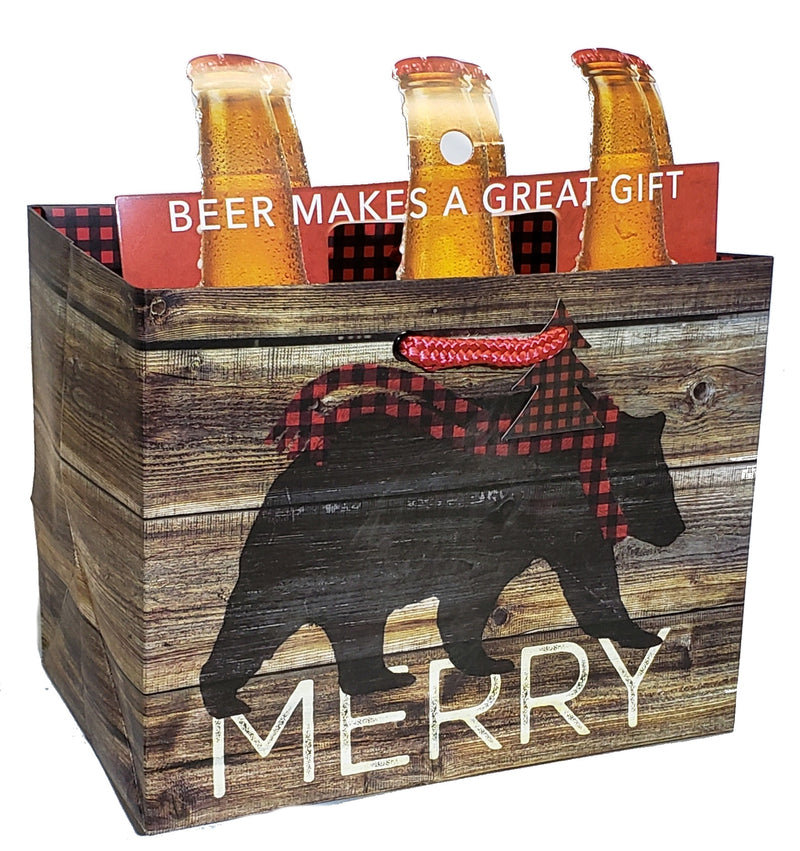 Heavyweight Gift Bag for 6-packs - Merry Bear