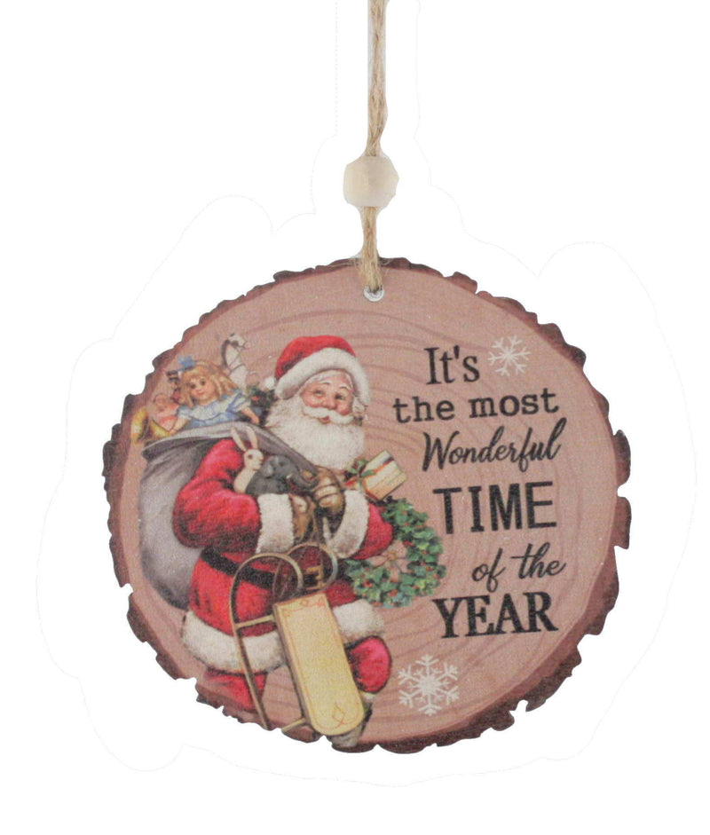 Cut Log Wood Ornament - Most Wonderful Time Of The Year - The Country Christmas Loft