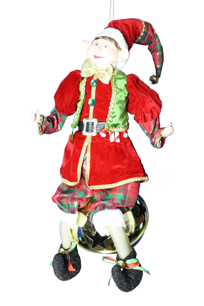 Huge Hanging Elf on a Bell - Red Coat