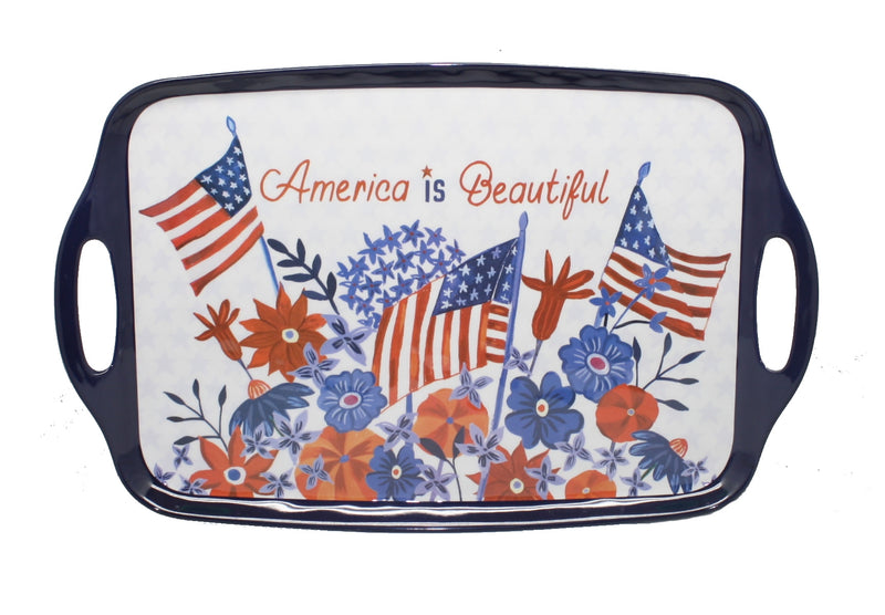 Stars and Stripes Rectangular Serving  Tray With Handles - The Country Christmas Loft