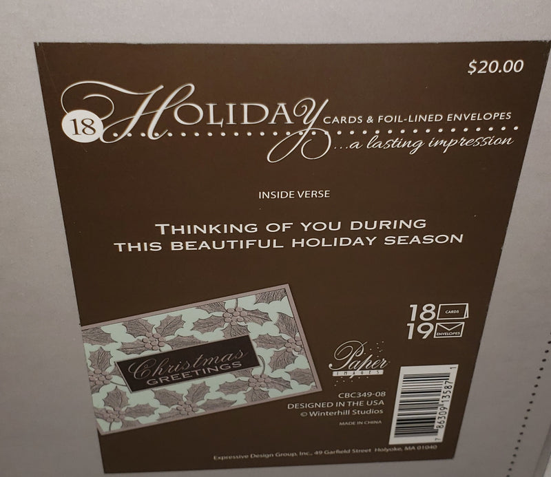 Holiday Luxury Favorites 18 Card Box - Silver Holly - The Country Christmas Loft