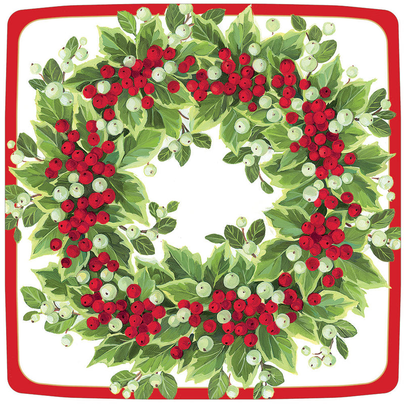 Holly and Berry Wreath Paper Dinner Plates - The Country Christmas Loft