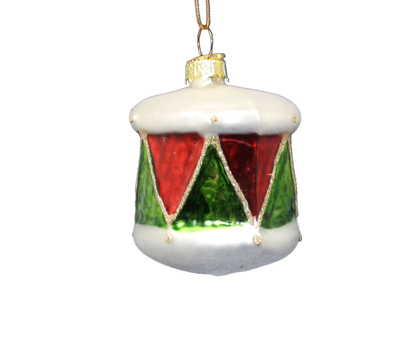 3 Inch Boxed Glass Ornament -  Drum Red/Green - The Country Christmas Loft