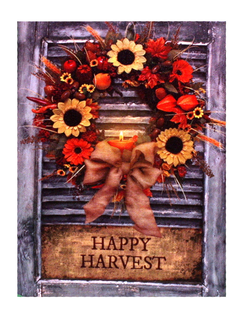 7.8" Lighted Canvas Print - Fall Wreath With Happy Harvest Sign - The Country Christmas Loft