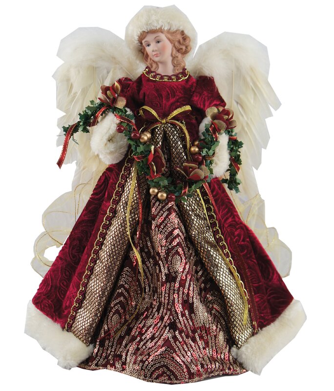 Burgundy and Cream Angel Tree Topper - The Country Christmas Loft