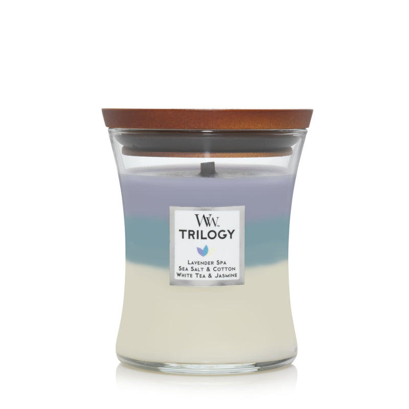 Woodwick Hourglass Jar 9.7 Ounce Candle - Calming Retreat Trilogy - The Country Christmas Loft