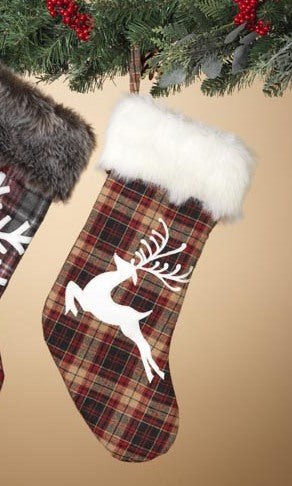 20" Plaid Holiday Stocking - Reindeer - The Country Christmas Loft