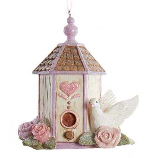 Flower Birdhouse With Dove Ornament - Gazebo - The Country Christmas Loft