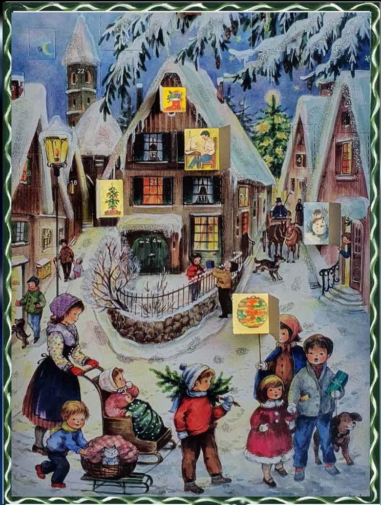 Glittered Advent Calendar - Christmas in the Village - The Country Christmas Loft