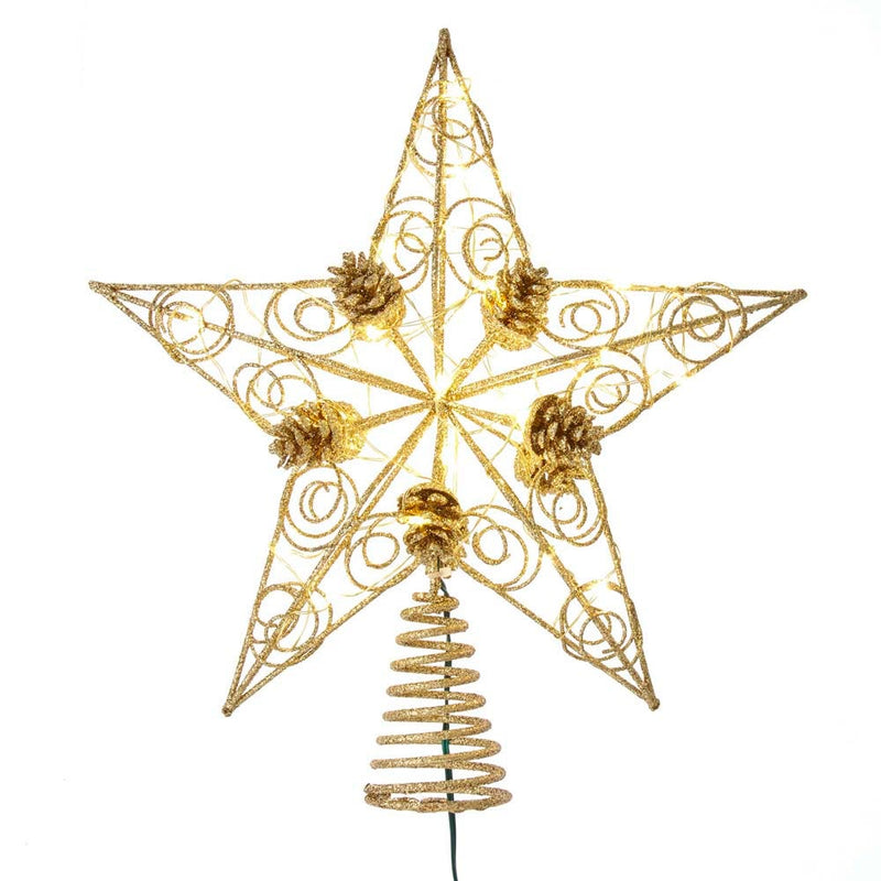 30-Light Warm White Fairy LED Gold Star Treetop - 11.5 Inch