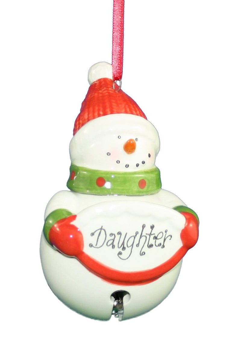 Ceramic Snowman Bell Ornament - Daughter - The Country Christmas Loft