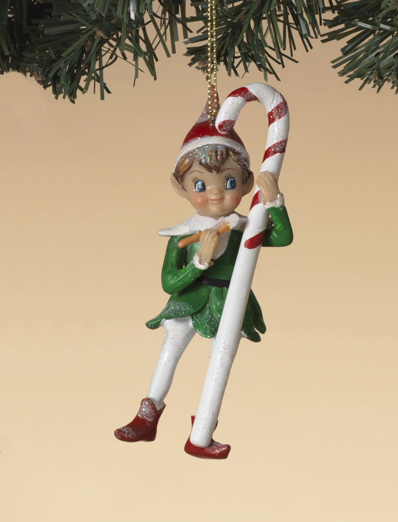 Vintage Style Elf Ornament - Candy Cane - The Country Christmas Loft