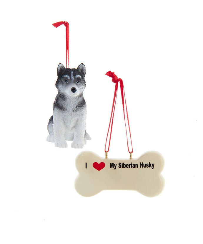 I love My Siberian Husky With Dog Bone Ornaments - The Country Christmas Loft