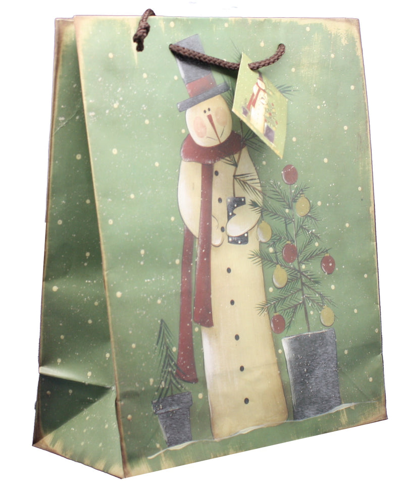 Snowman by the Tree Gift Bag - Medium - The Country Christmas Loft