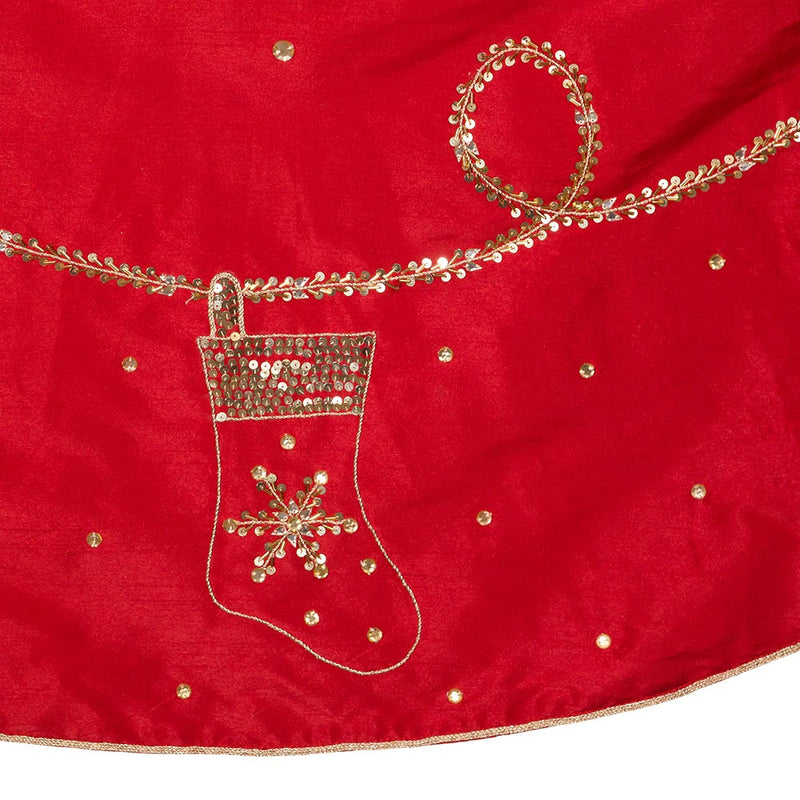 Red and Gold Sequin Embossed Tree Skirt - 60 Inch