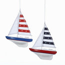 Wooden Yacht W/Sails Ornament - Red - The Country Christmas Loft