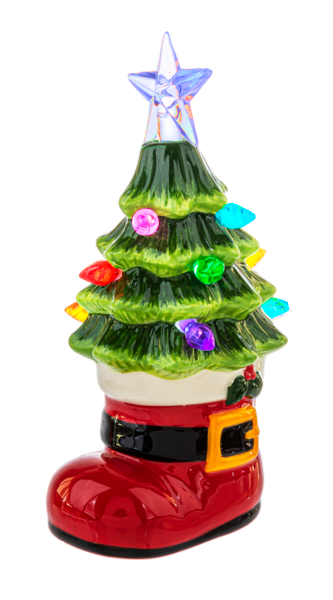 Light Up Santa Boot with Tree - Mini Shimmer - The Country Christmas Loft