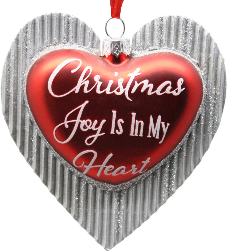 Glass Glitter Heart With Sayings Ornament - Joy