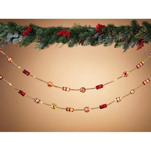 79" Lighted Twinkling w/ Green Glass Candy Garland - The Country Christmas Loft