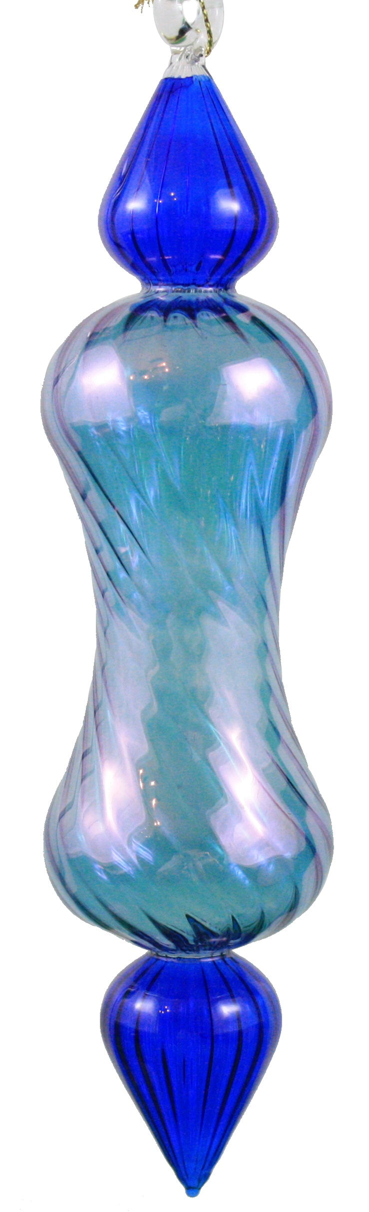 Mid Size mixed Section Twisted Glass Ornament - Blue