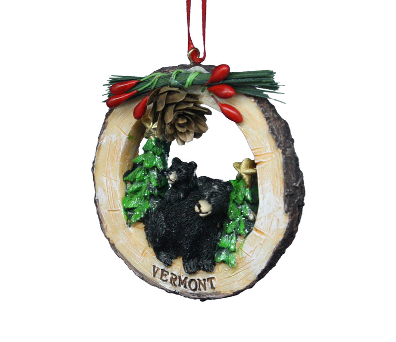 Vermont Bears in Wood Ring Ornament