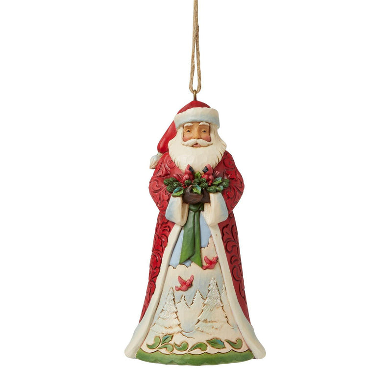 Santa Holding Cardinals Ornament