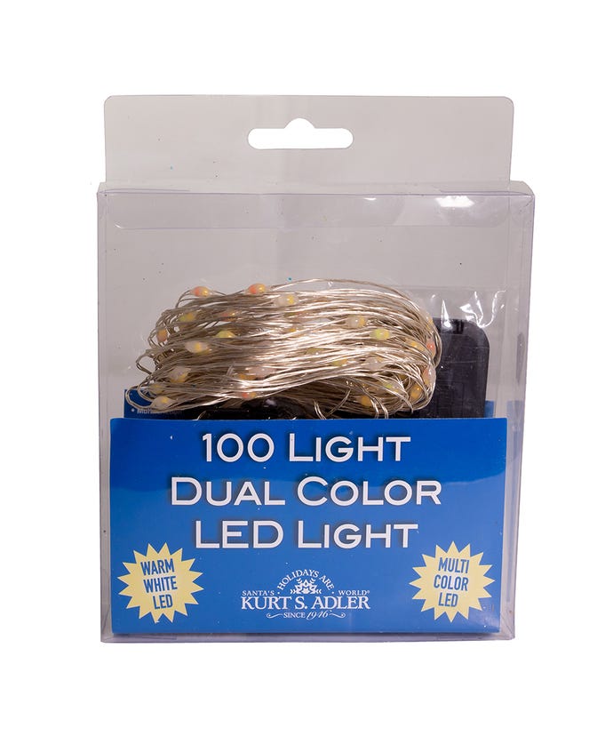 100-Light Battery-Operated Dual Color (Warm White and Multicolored) LED Silver Wire Light Set - The Country Christmas Loft