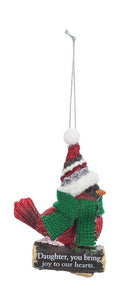 Cozy Bird Ornament - Daughter, you bring joy to hearts - The Country Christmas Loft