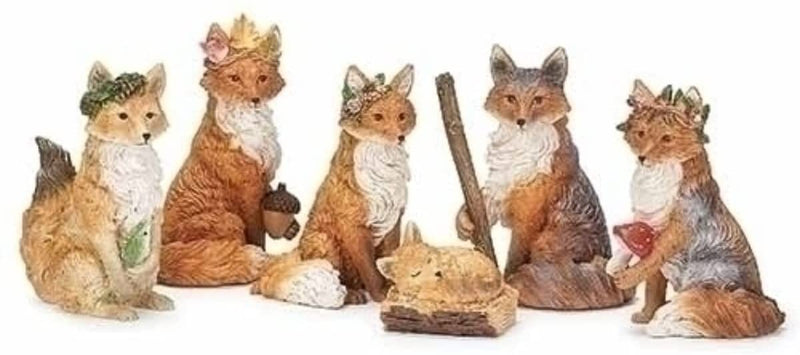 6-Piece Brown and Beige Fox Nativity Set - The Country Christmas Loft