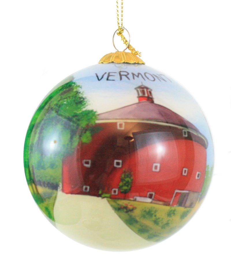 Hand Painted Glass Globe Ornament - The Round Barn At Shelburne Museum - The Country Christmas Loft