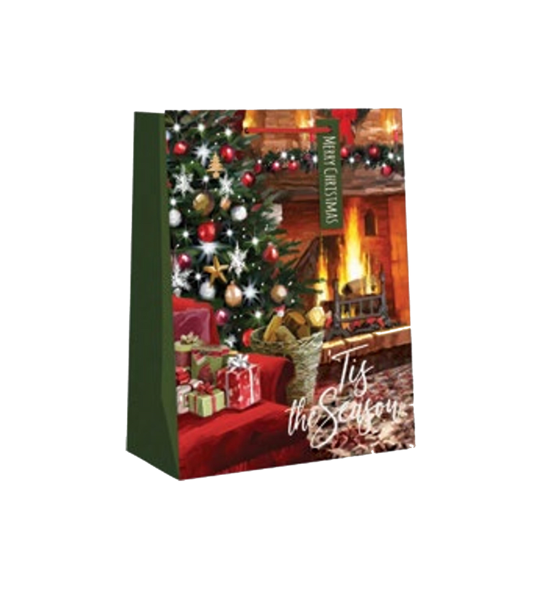 Traditional Giftbag - Fireplace - Medium - The Country Christmas Loft