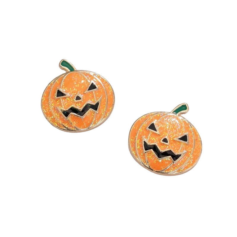 Glitter Halloween Pumpkin - Earrings