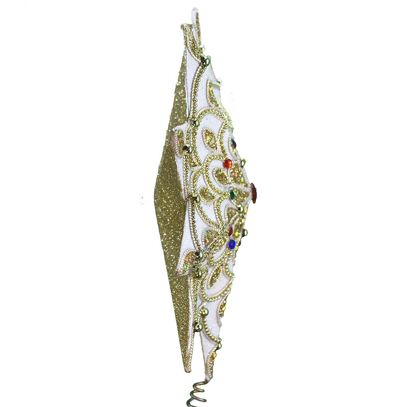 White and Gold Jeweled Star Treetop - 16 Inch - The Country Christmas Loft
